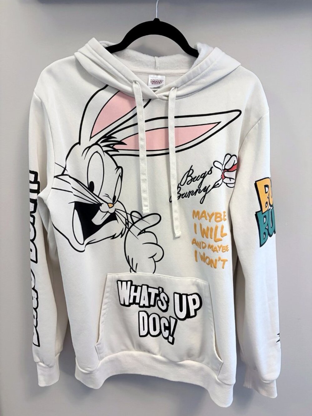 Looney Tunes Bugs Bunny All Over Graphic Hoodie White Size M